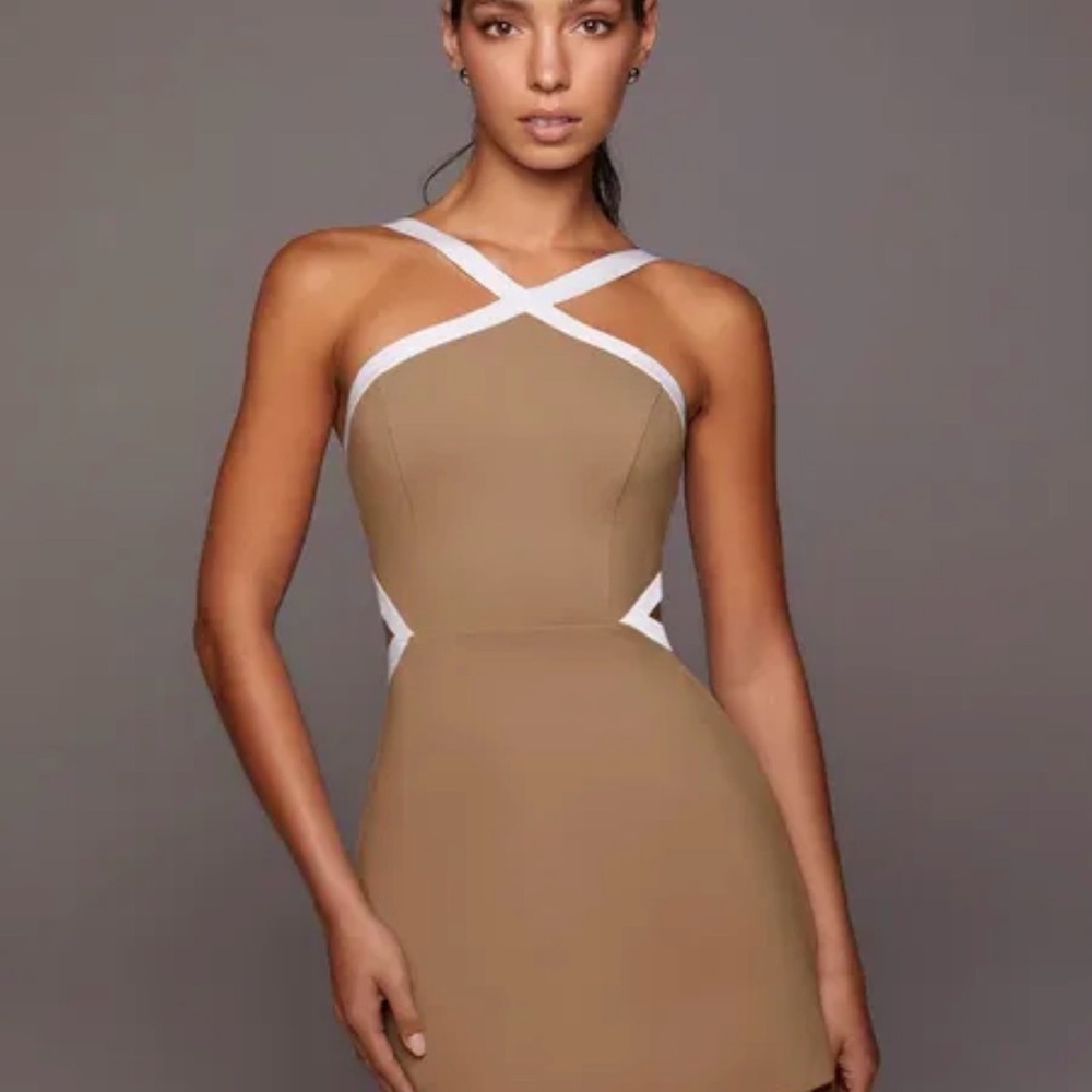 ALO Yoga Tan Cross-Strap Mini Dress